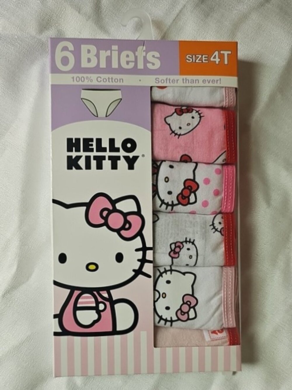 Hello Kitty Toddler Girl Size 4T Briefs Underwear, 6-pack 100% Cotton